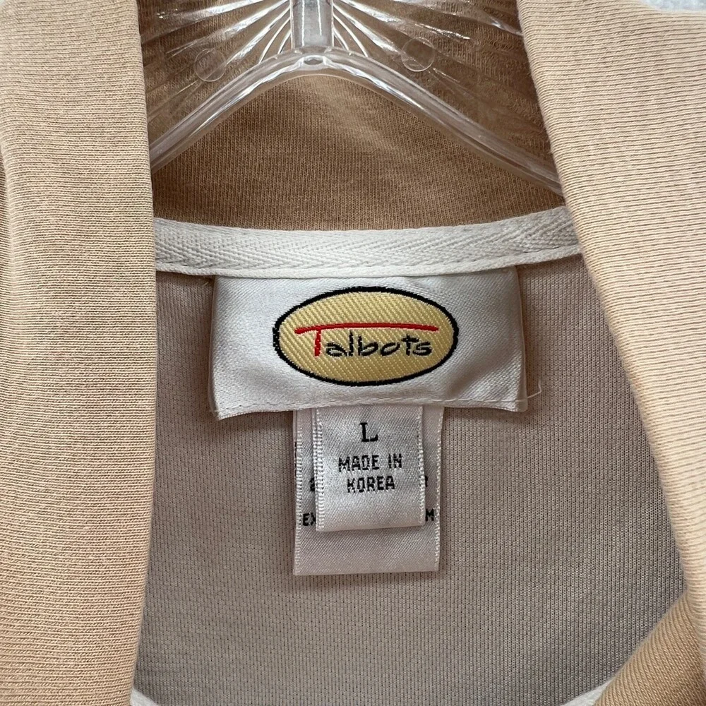 Talbots Jacket Womens Large Beige Tan Full Zip Cotton‎ Blend Long Sleeve Top